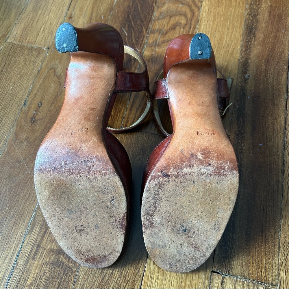 Socialites Vintage 60s 70s Leather Peep Toe Ankle Strap Heels 6.5 Spain - Picture 5 of 7
